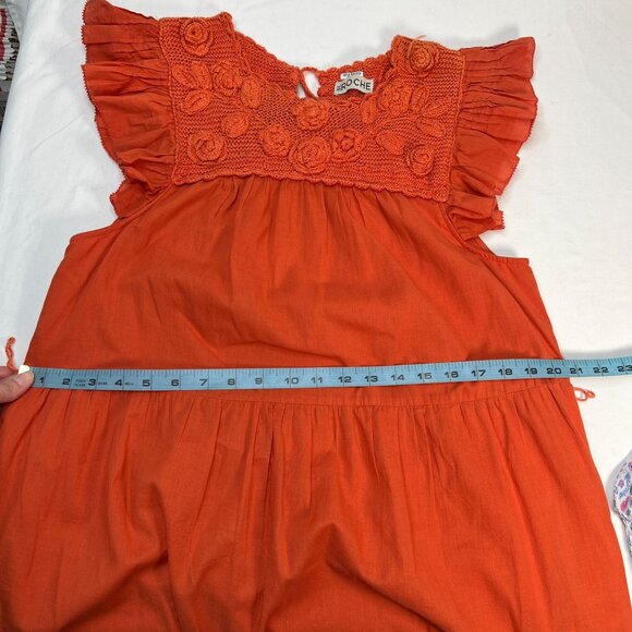 St Roche Kite Dress Tiered Crochet Detail Midi Orange Organic Cotton Size 4 - Picture 7 of 15